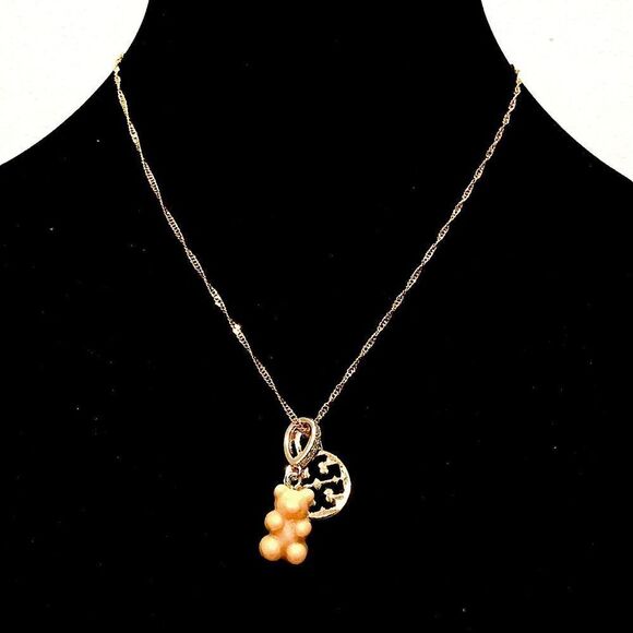 TORY BURCH 18K GOLD LOGO CHARM WITH NOSTALGIC GUMMY BEAR CHARM PENDANT N… - Picture 1 of 3